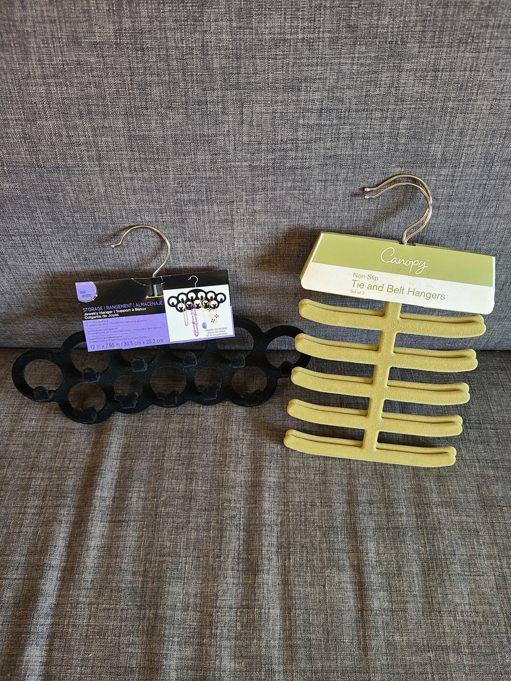 Green Tie and Belt Hangers (2) + Black Multi-Ring Scarf and Jewelry Organizer